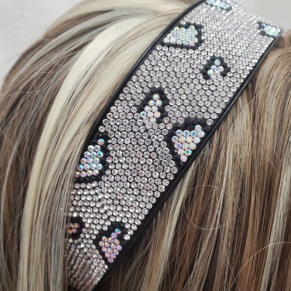 White Holograph Crystals Leopard Hairband 1.25" - Picture 2 of 7